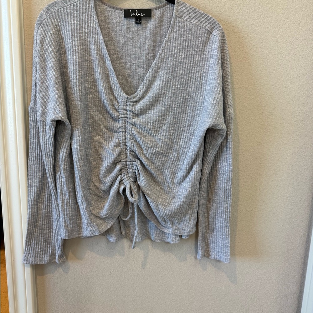 Lulu's Light Gray Ribbed Long Sleeve Top